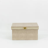 Collin storage box on a modern desk, used to organize office supplies and personal items